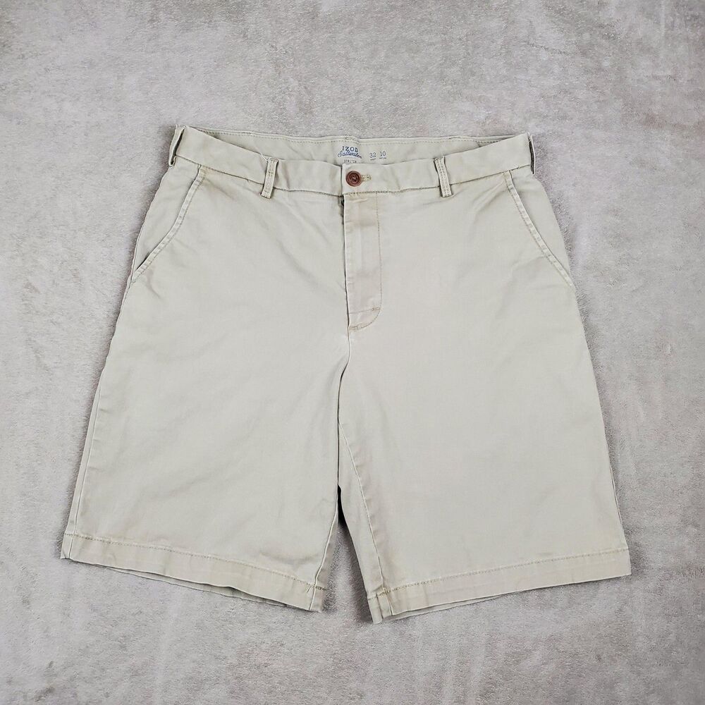 IZOD Saltwater Shorts Mens 32 Beige Stretch Chino 10 Inseam Summer Casual